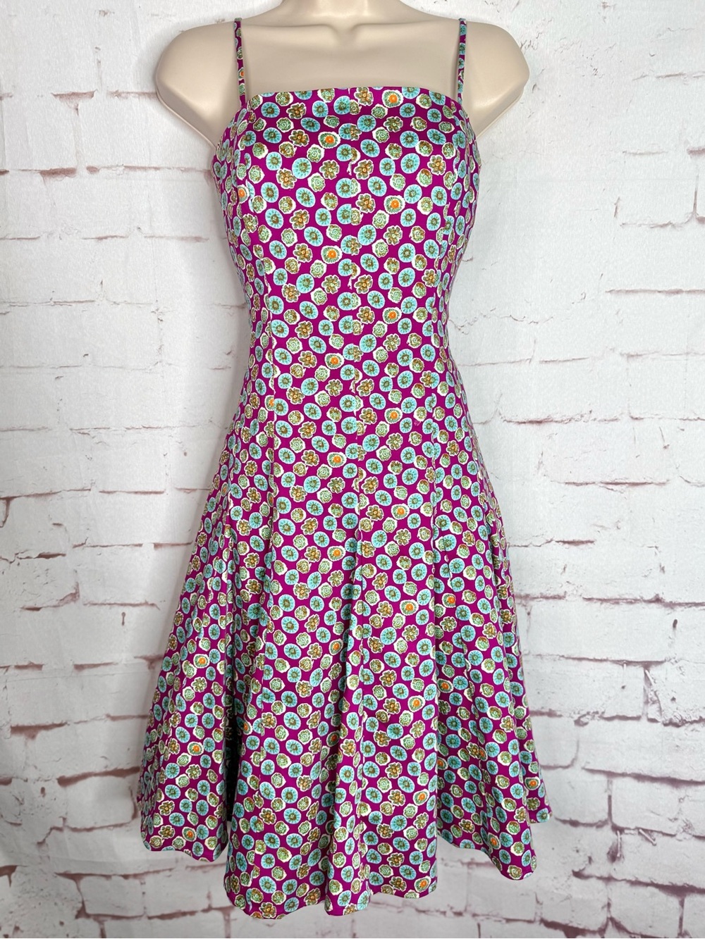 NINE WEST Size 6 Fit and Flare Adjustable Spaghetti Strap Sleeveless Print Dress